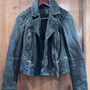 All Saints Quilted Black Leather Jacket